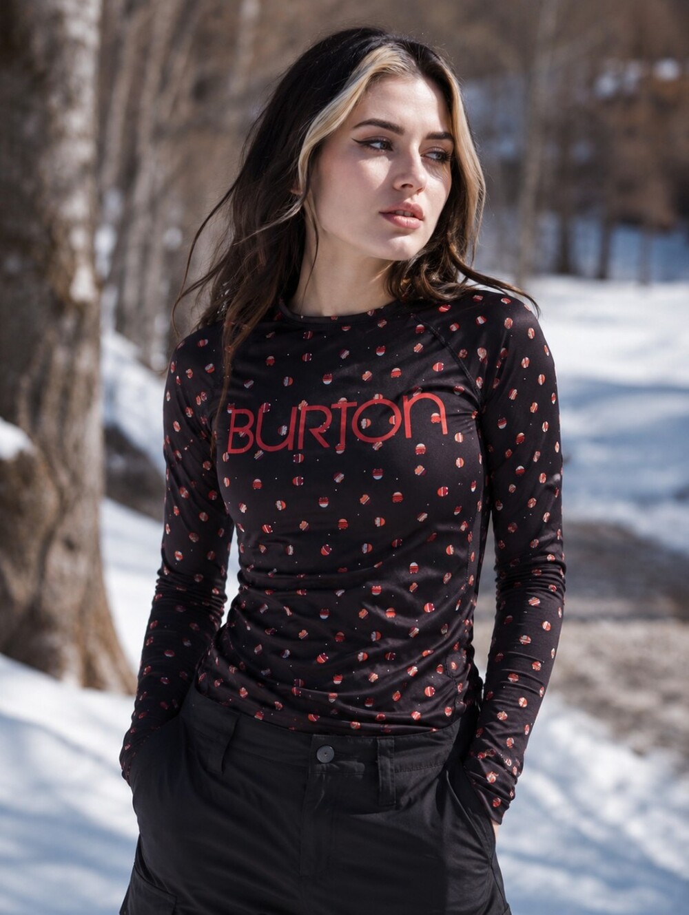 Burton Women's Black Long-Sleeve Logo Top with Cat Print